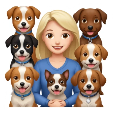 woman surrounded by 4 dogs sticker