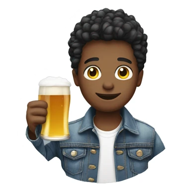 stylish boy in denim jacket with a beer sticker