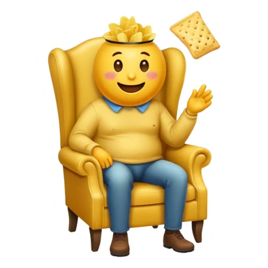 emoji gros assis sur un fauteuil en mangeant des chips sticker