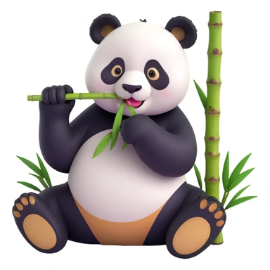 panda eating bamboo in forrest background, close up pose sticker