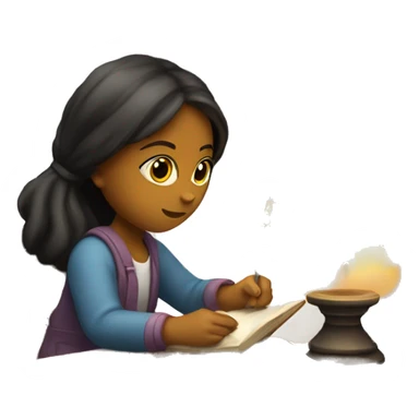 girl studying with a candle and a standley  sticker
