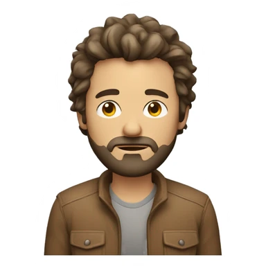 Funny looking man with short straigh, messy hair and scruffy beard. He looks tired. Wears a brown jacket, no tie. sticker
