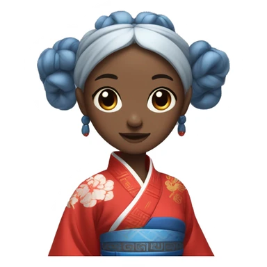 Black to blue har girl with one red eye and on grey eye with traditional Chinese clothes spinning 360 non stop sticker