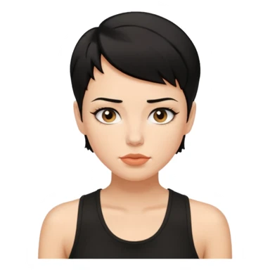 a white woman with short tomboy black hair with beauty spot on top of her lip wearing men's black tank top sticker