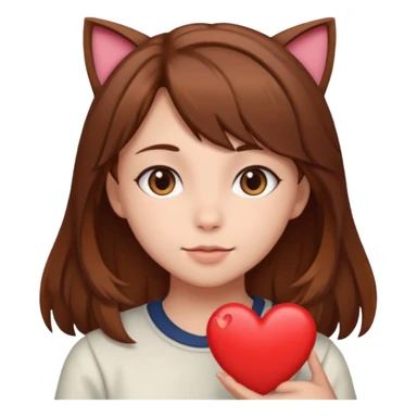 neko-girl with heart brown hair  sticker