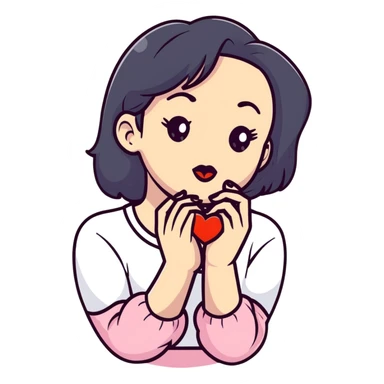 A girl giving kiss heart sticker