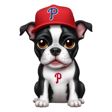 Boston terrier wearing a Philadelphia Phillies cap sticker