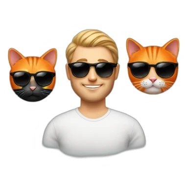 polish man in sunglasses holding one orange cat and one black cat sticker