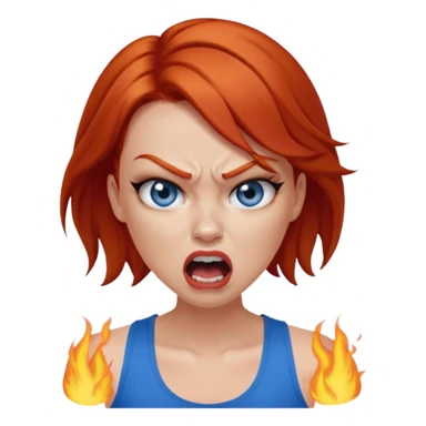 mujer pelirroja con los ojos y los labios maquillados enojada gritando con musculosa azul sticker