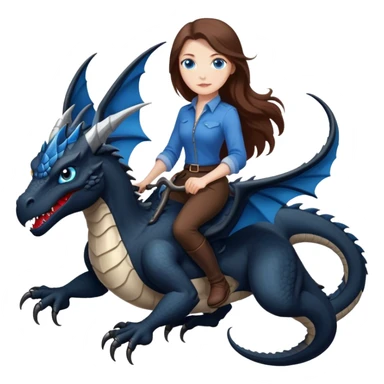 Me, a white female with long brown hair, and blue eyes, riding a black Wyvern with a tiny bit of red, that has only two back legs, to your work sticker