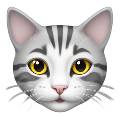 light colored grey and white tabby cat head little fluffy and cute smile with yellow eyes and black public sticker