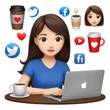 Brunette girl+laptop+coffee+ social media logos  sticker