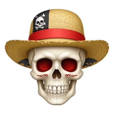 Fait moi un drapeau de tête de mort avec un fond noir et sur la tête met un chapeau de paille avec un fil rouge sticker