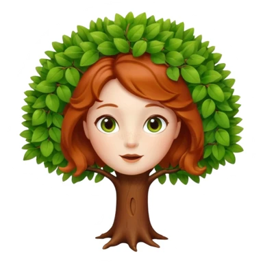 Un petit sapin vert sylvestre, féminin, regard malicieux, tâches de rousseurs délicates, joues roses. Yeux de biche brillants en forme amande, yeux couleur ambre, tronc couleur acajou. Sapin en mouvement, incurvé pour un effet vivant. Style memoji. sticker