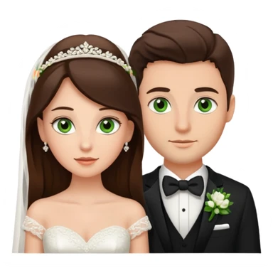 bride and groom, brunette bride has brown eyes, groom has green eyes sticker