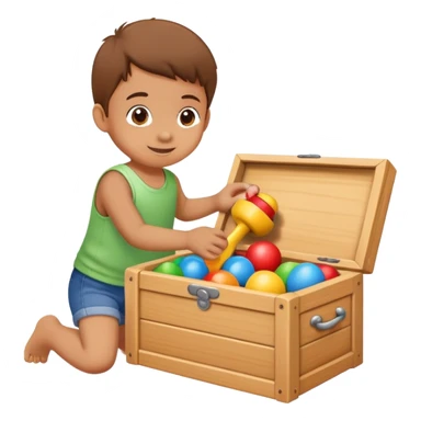child putting toys back into a toy box, cheerful and responsible sticker