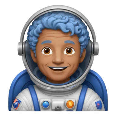 old man, brown skin astronaut with curly blue hair, smile sticker