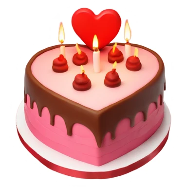 Red heart shaped birthday cake, top view, 4 candles sticker