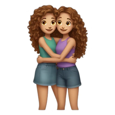 Hug two girlfriends one with long curly hair  sticker