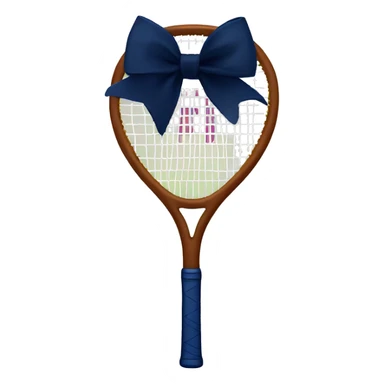 Brown Tennis racket with a navy blue bow on the handle  sticker