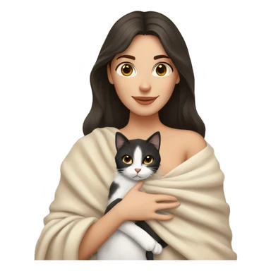 pretty white woman with dark hair petting cat in beige blanket sticker