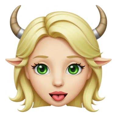 Emoji femme blonde cheveux blond, yeux vert avec de long cils noir qui a des cornes et tire la langue   sticker