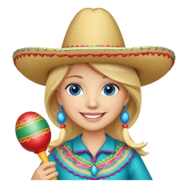 Blonde in a Mexicans sombrero with blue eyes holding maraca sticker