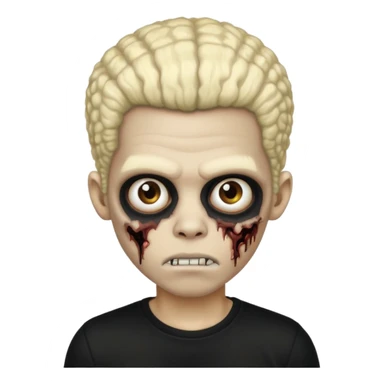 zombie boy with black afro, half blonde and half black, wearing a black shirt sticker