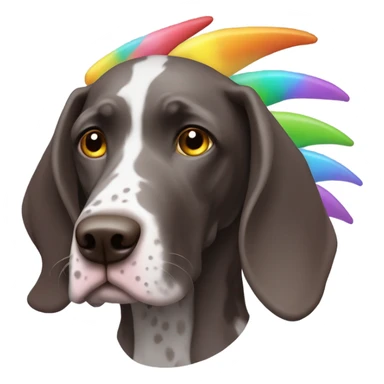 A short haired German pointer with a unicorn horn and dragon wings sticker