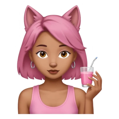 chica morena clara, corte de cabello wolf cut medio, con una blusa de tirantes simple, rosa y coquette sticker