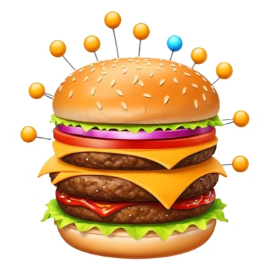burger with electrons orbiting around it, atom structure sticker