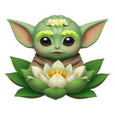 Baby Yoda sentado dentro de una flor de loto sticker
