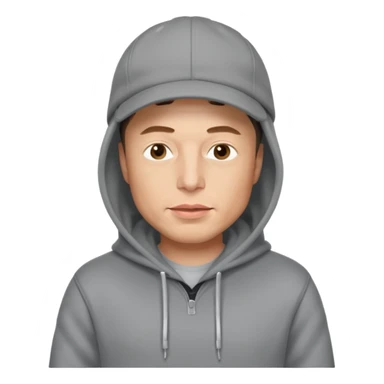 elon musk in gray hoodie full height, wear hoodie hat sticker