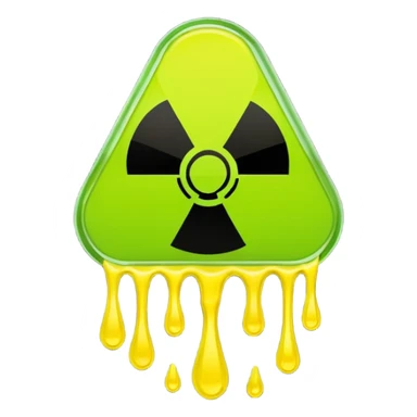 radioactive hazard symbol stylized to look like it is melting. The symbol is bright neon green and toxic yellow, with smooth dripping edges like liquid. sticker