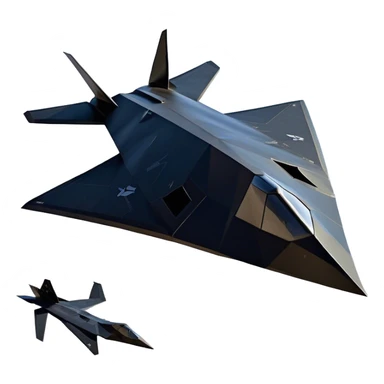 F-117 Nighthawk - Lockheed Martin (Stealth Grey) A futuristic stealth attack aircraft with a distinct faceted, angular design in a stealthy matte grey. Its sharp, jagged edges and unconventional, almost alien-like shape make it look like a shadow cutting through the night sky. The surface should appear non-reflective with subtle panel lines. sticker