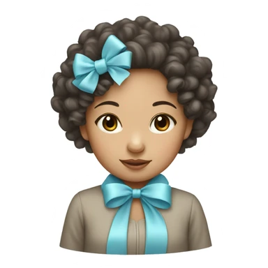 Curly hair Asian girl with baby blue bow  sticker