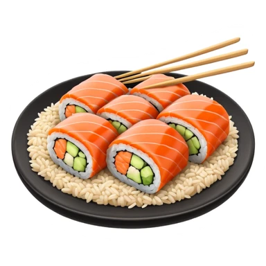 Sushi chicken rolls rice outside restaurant plate sticker