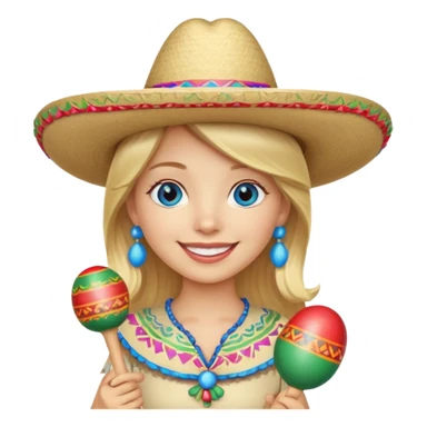 Blonde in a Mexicans sombrero with blue eyes holding maraca sticker