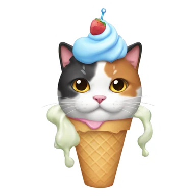 fat calico cat with icecream on their head  sticker