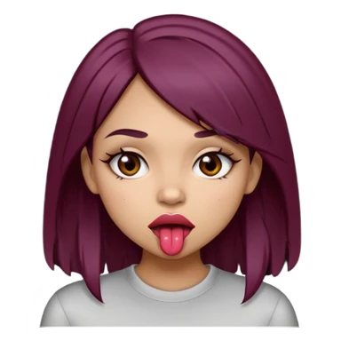 Brown light skin girl straight black/marroon hair biting her lips and blushing sticker