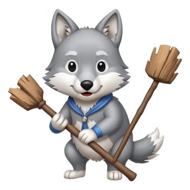 Wolf cartoon wholding wood stick  sticker