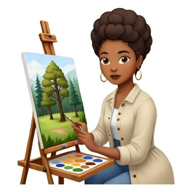 black women painting forest on canvas on painting easel sticker