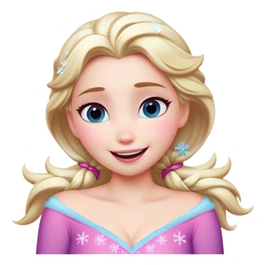 Cinematic Adorable Elsa Portrait Emoji, Giggling as tiny snowflakes swirl around her, cheeks flushed pink from the cold, eyes twinkling with warmth, a heart-melting mix of beauty and playfulness! sticker