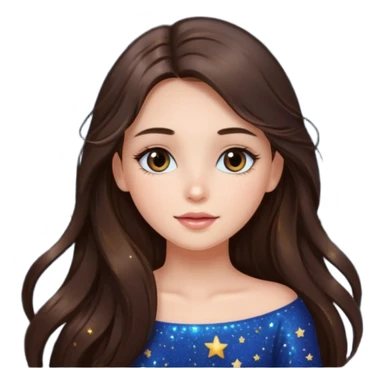 brunette long hair girl sparkling with love glitter and stars instead of eyes sticker