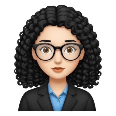 White girl /curly long hair black / with brown eyes / glasses/ straight eyebrows  sticker