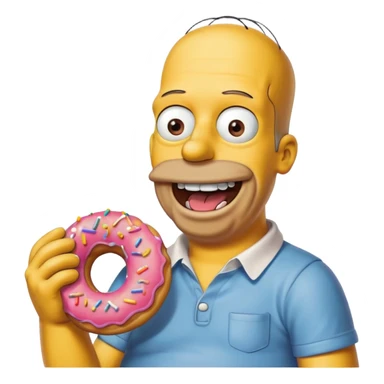 Homer Simpson with a big smile, about to eat a donut, colorful, no background sticker