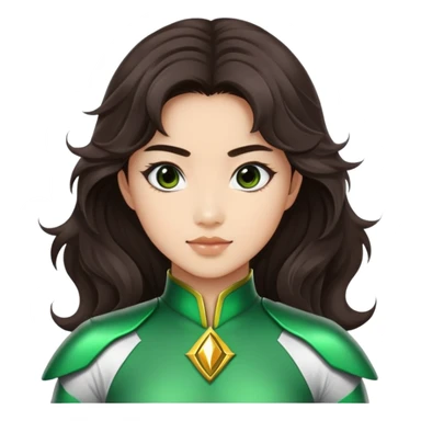 green Power Ranger Asian girl with dark brown wavy hair sticker