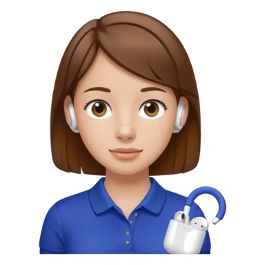 Girl with brown hair with airpods wearing a wegmans grocery store polo sticker