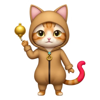 kawaii neko, cute outfit with bell brown cat. suit sticker