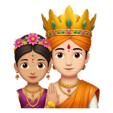 Brahmin boy is thanking to the bharatanatyam dancer. She is in lordess padmavati with golden crown and giant flower garland on her neck. The girl is fat and tall the boy is small. sticker